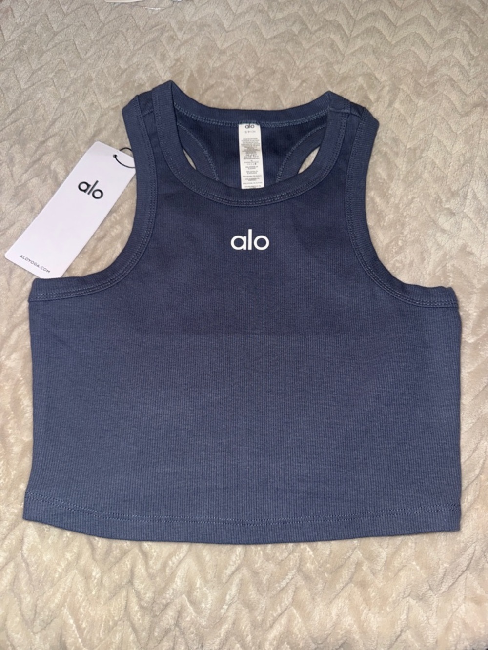 ALO Yoga Navy Ribbed Crop Tank Top